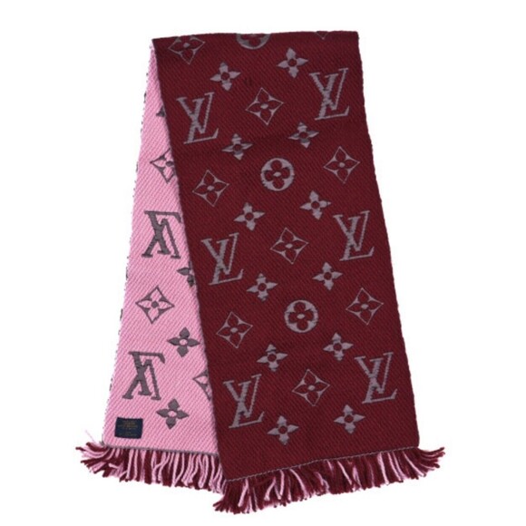 Louis Vuitton Wine Pink Logomania Wool Silk Lv Monogram Scarf 34X68 - Picture 2 of 5